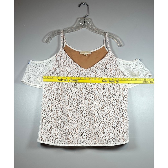 MICHAEL KORS MK White Nude Floral Lace V-Neck Cold Shoulder, Size M - Picture 4 of 6